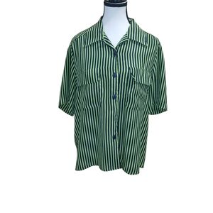 Notations Green and Black Striped Women's Button Down Shirt